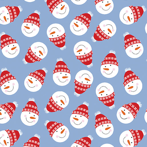 snowman heads with red hat on light blue background