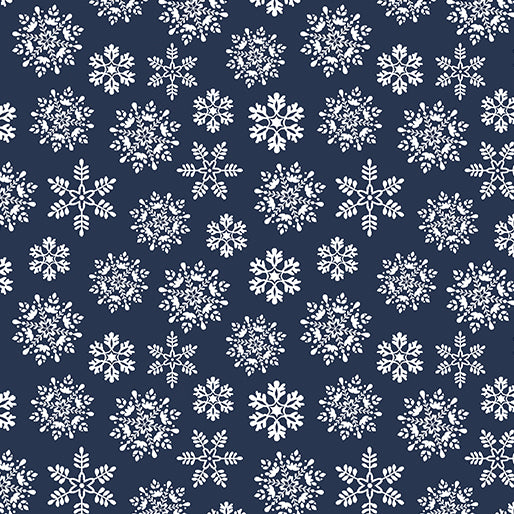 white snowflakes on navy background