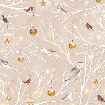 BIRDS/ORNAMENTS ON TAUPE WOODLAND WONDER FLANNEL
