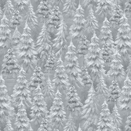 SNOWY TREES MED DARK GRAY WOODLAND WONDER FLANNEL