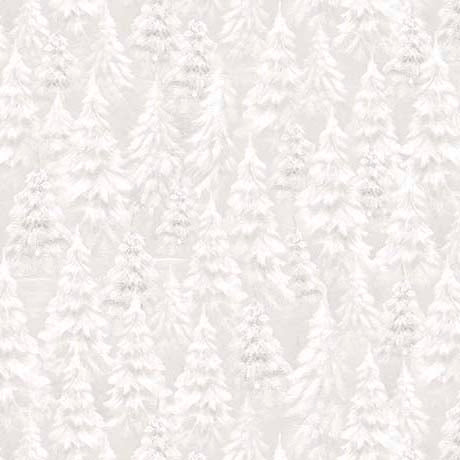 SNOWY TREES PALE GRAY WOODLAND WONDER FLANNEL