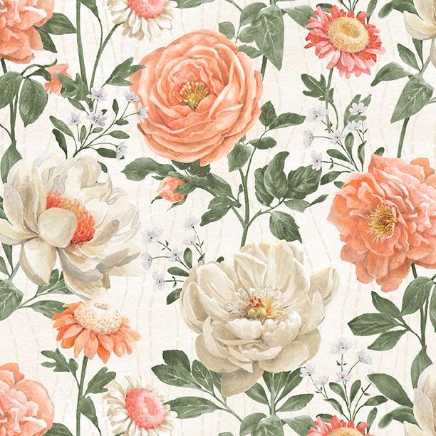 LARGE FLOWERS ALL OVER CREAM PEACH WHISPERS