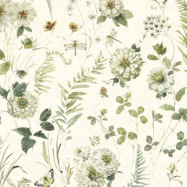 LARGE FLORAL CREAM GREEN FIELDS