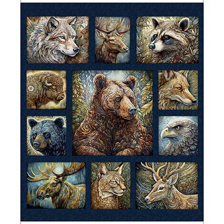 NAVY ANIMAL PANEL ENCHANTED FOREST