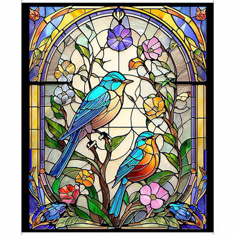 STAINED GLASS PANEL SUNLIT BIRDS