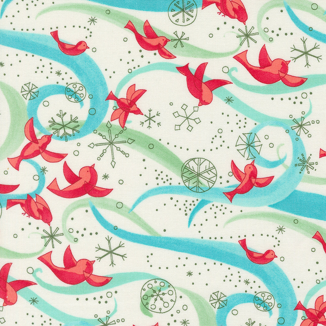 BIRDS WITH RIBBONS CREAM WINTERLY