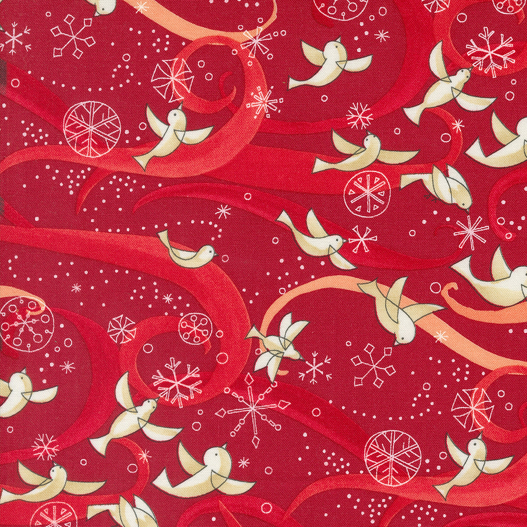 BIRDS WITH RIBBONS CRIMSON WINTERLY
