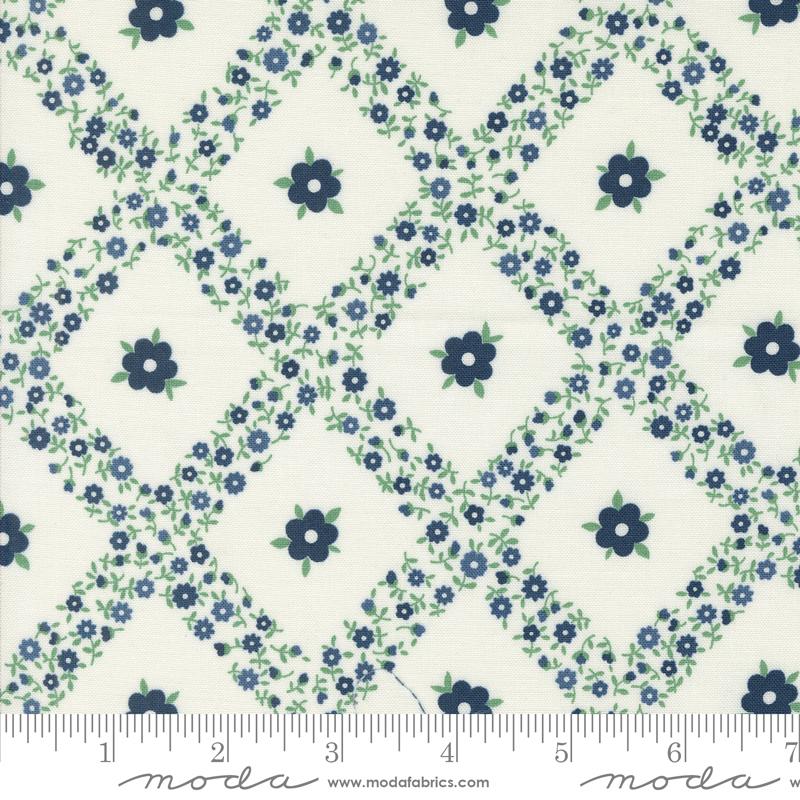 TRELLIS FLORALS CREAM NAVY ROSEMARY COTTAGE