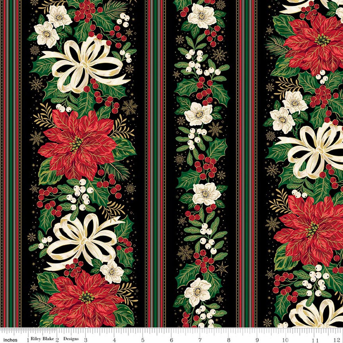 BLACK FOIL BORDER STRIPE POINSETTIAS AT CHRISTMAS