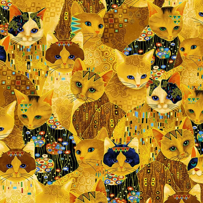 cat print in golds