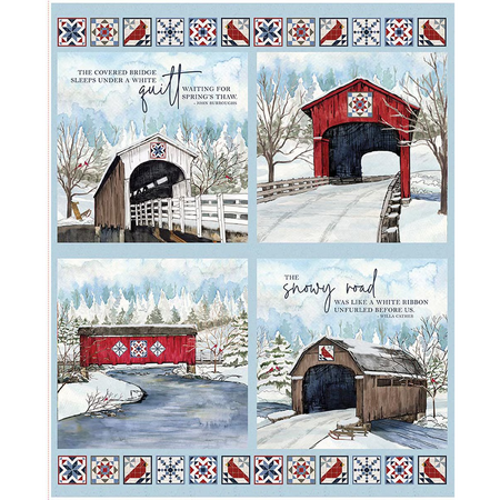 COVERED BRIDGES IN WINTER PILLOW PANEL
