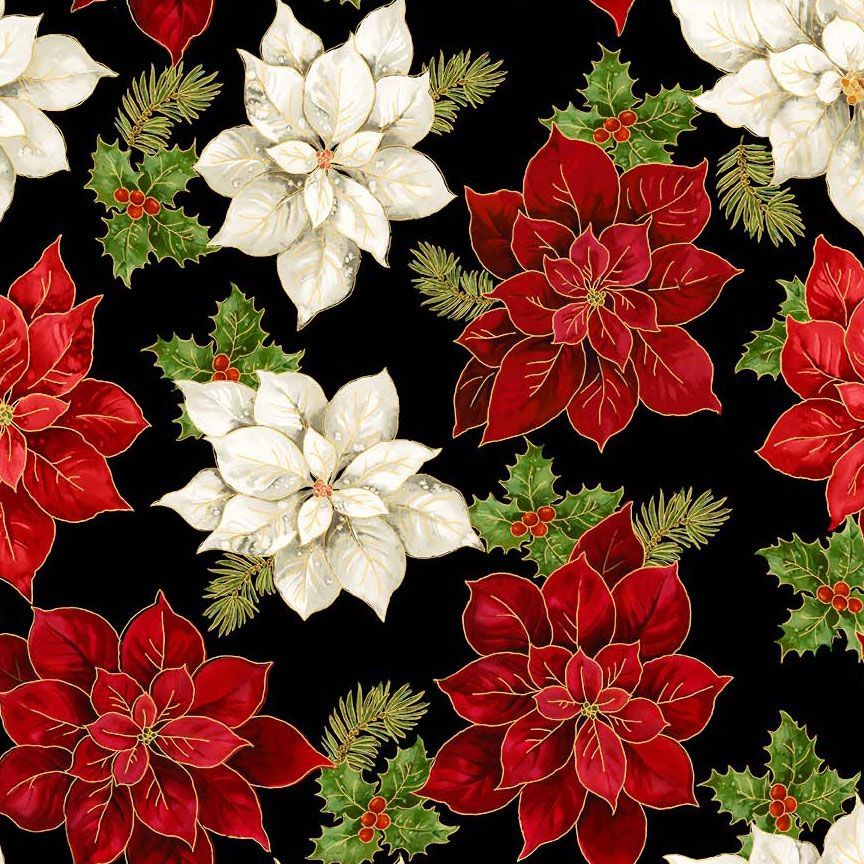 POINSETTIAS FLORAL METALLIC MERRY CHRISTMAS