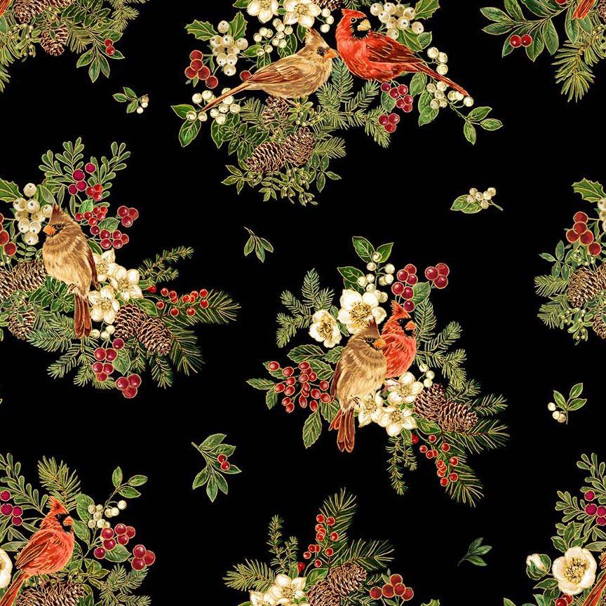 CARDINAL ON FLORAL METALLIC
