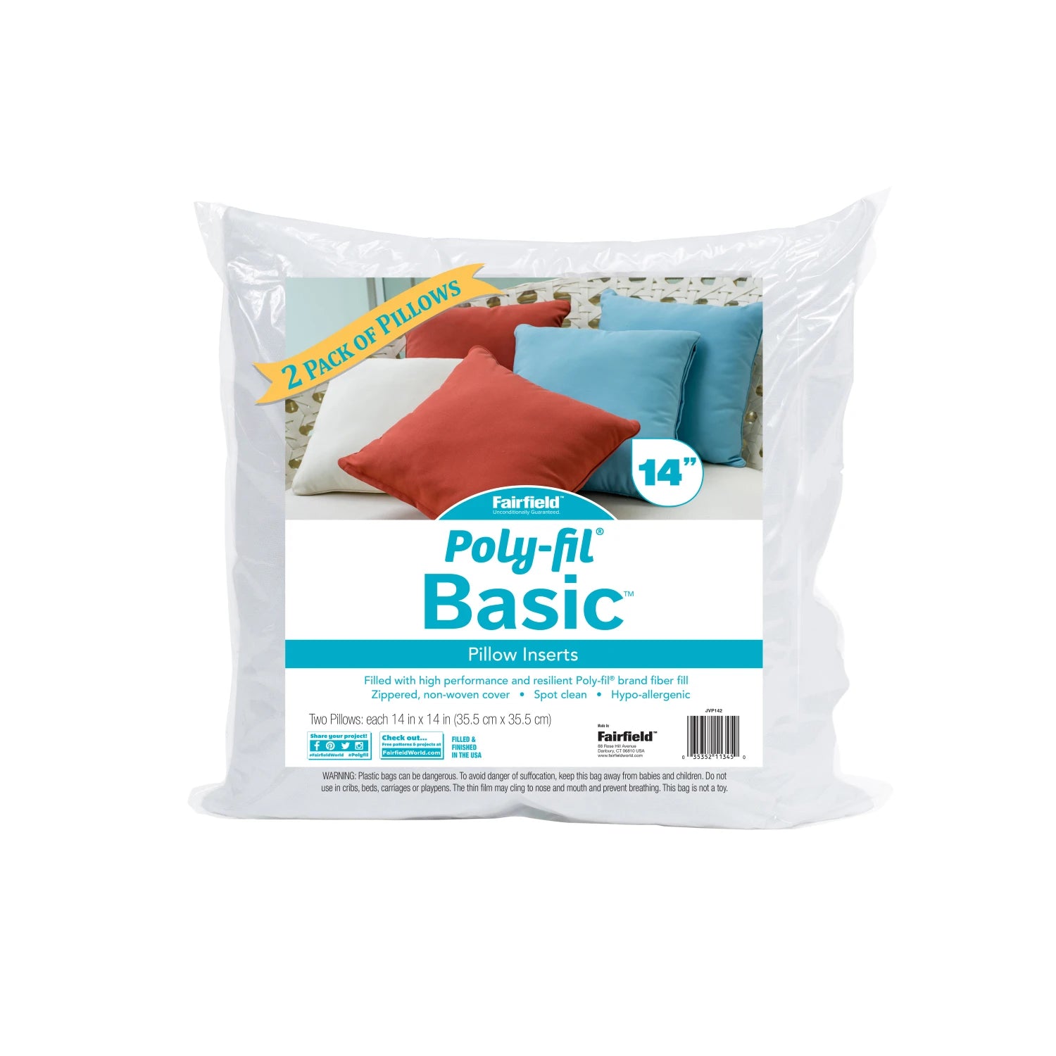 POLY-FIL BASIC PILLOW INSERTS 2 PACK 14IN X 14IN