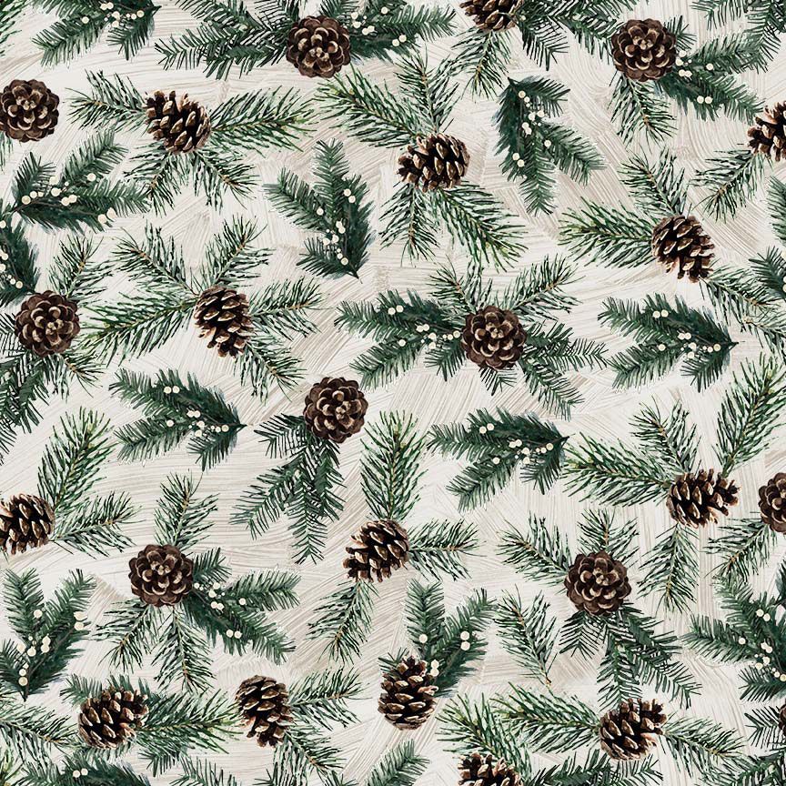 PINE NEEDLES & ACORNS CREAM WELCOME WINTER