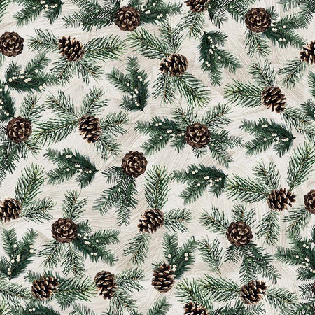 PINE NEEDLES & ACORNS CREAM WELCOME WINTER