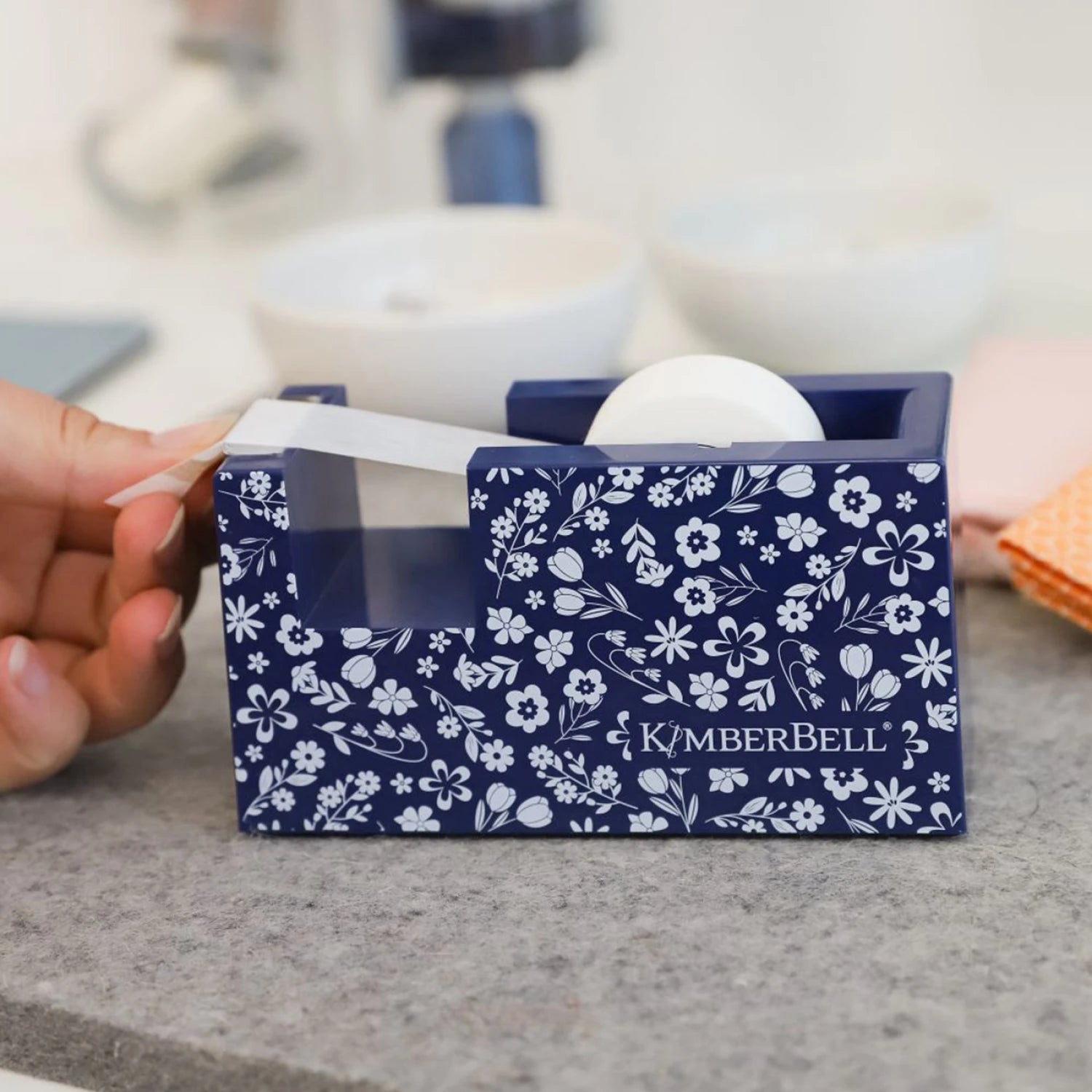 NAVY FLORAL PAPER TAPE DISPENSER