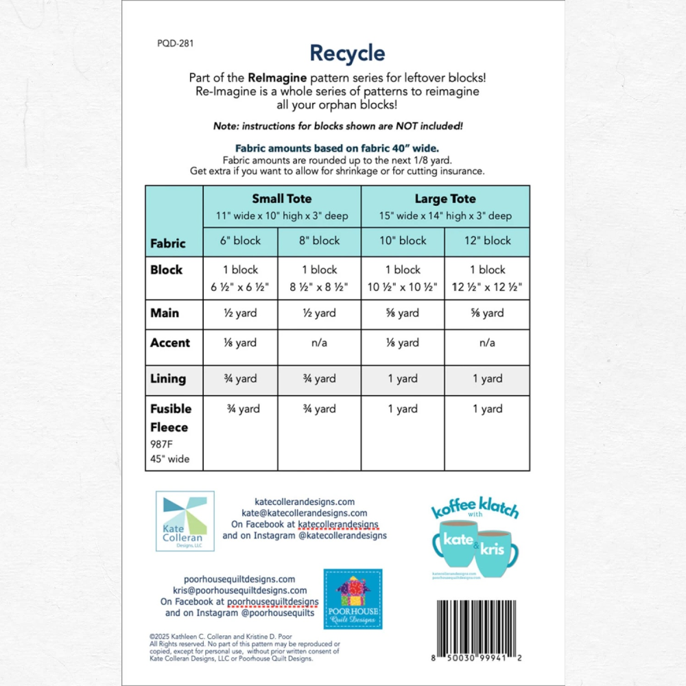 REIMAGINE RECYCLE TOTE PATTERN