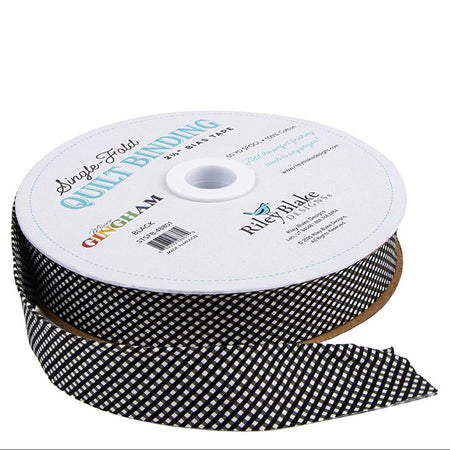 SINGLE-FOLD QUILT BINDING - BLACK MICRO GINGHAM
