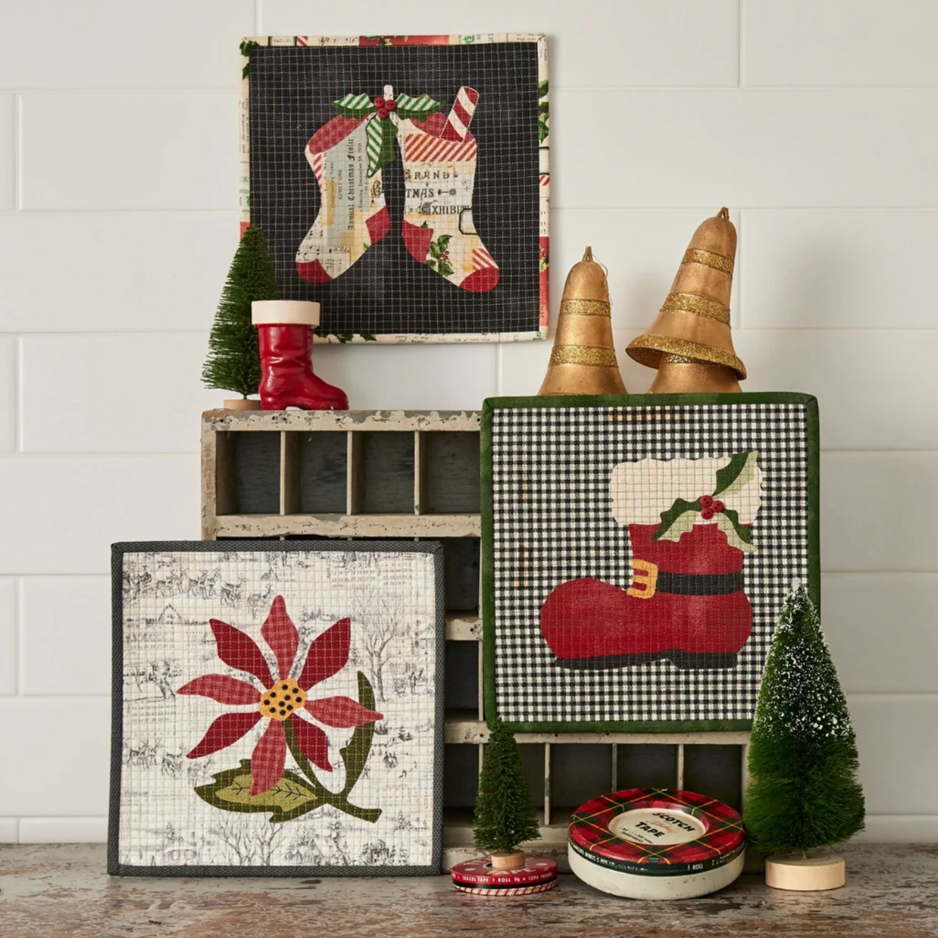 SCRAPPLIQUE POINSETTIA, SANTA BOOT & CHRISTMAS STOCKINGS