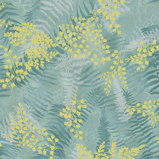 dusty teal and gold ferns