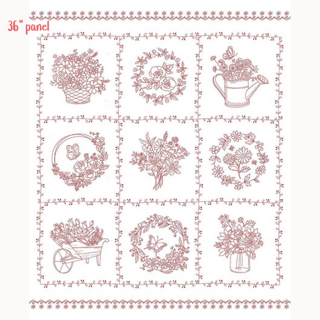 REDWORK FLORAL 36" PANEL