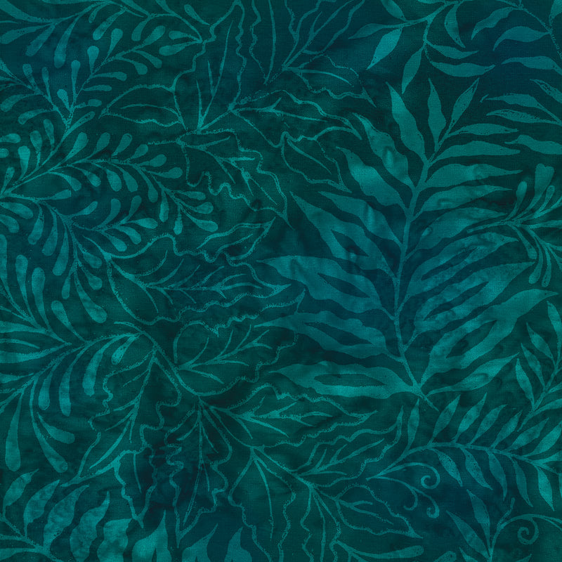 dark teal green with leaves and ferns