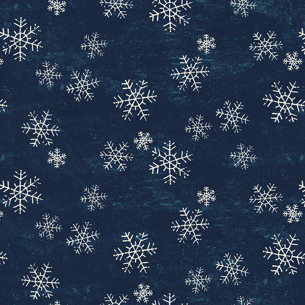 SNOWFLAKES NAVY BLUE SNOW MOUNTAIN FLANNEL