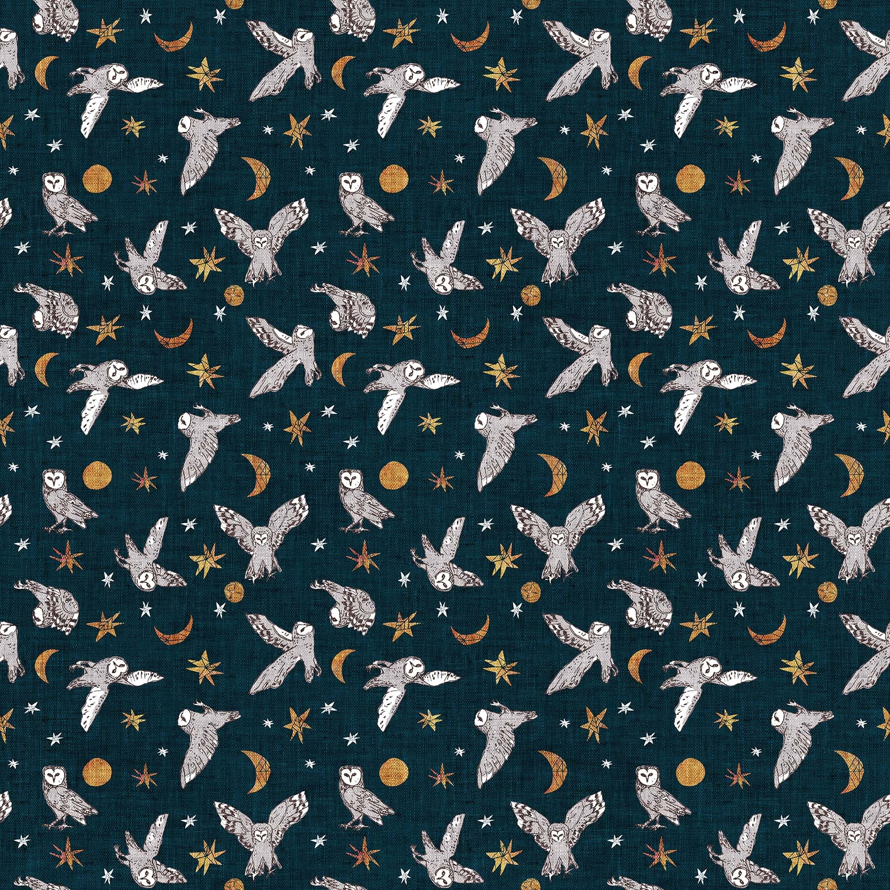 OWLS & MOONS - NAVY FOREST FABLE FIGO FABRICS