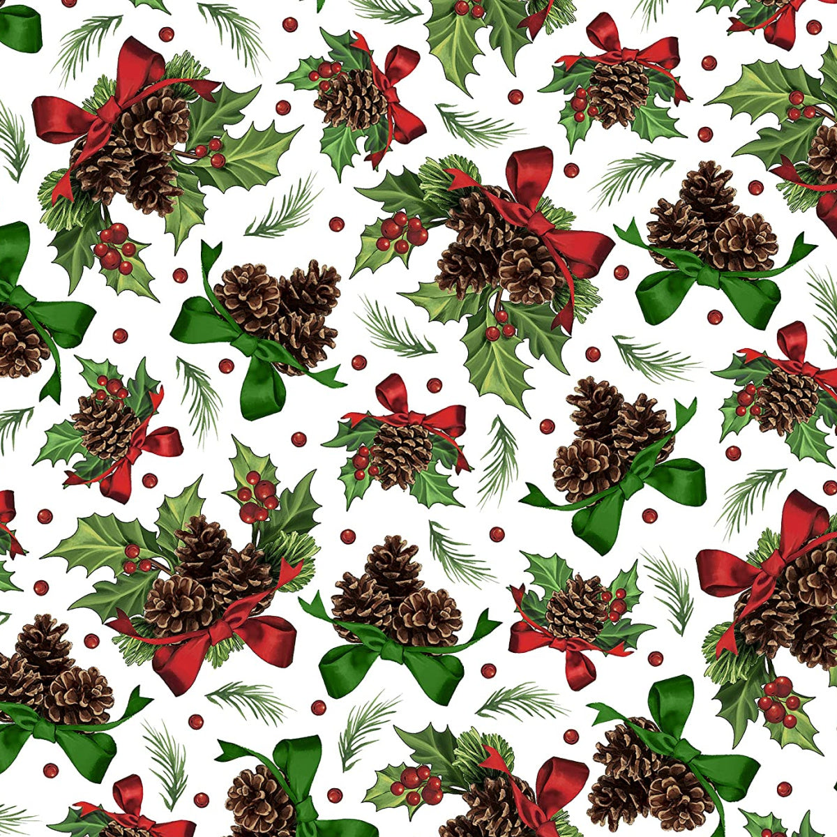 HOLLY & PINE CONE - WHITE - WINTER GREETINGS