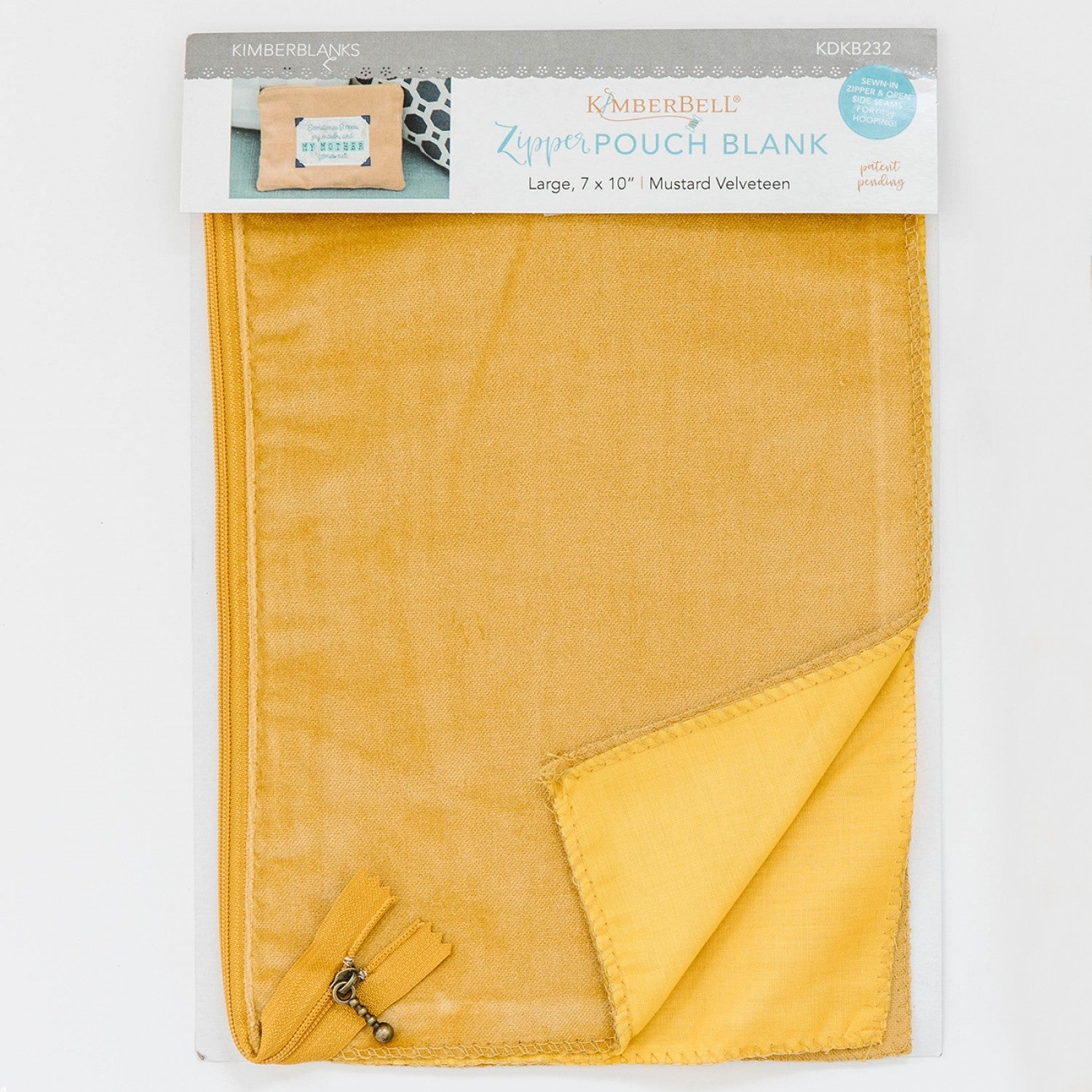 KIMBERBELL ZIPPER POUCH BLANK LARGE MUSTARD VELVETEEN