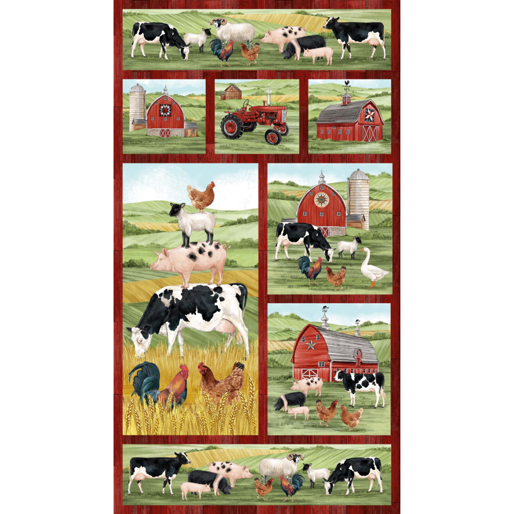 panel with barns and animals